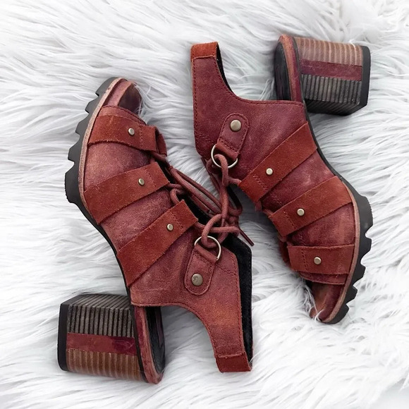 SOREL | Addington Lace Up Sandal Rustic Orange/Brown Block Heel | Size 8 - Picture 3 of 11